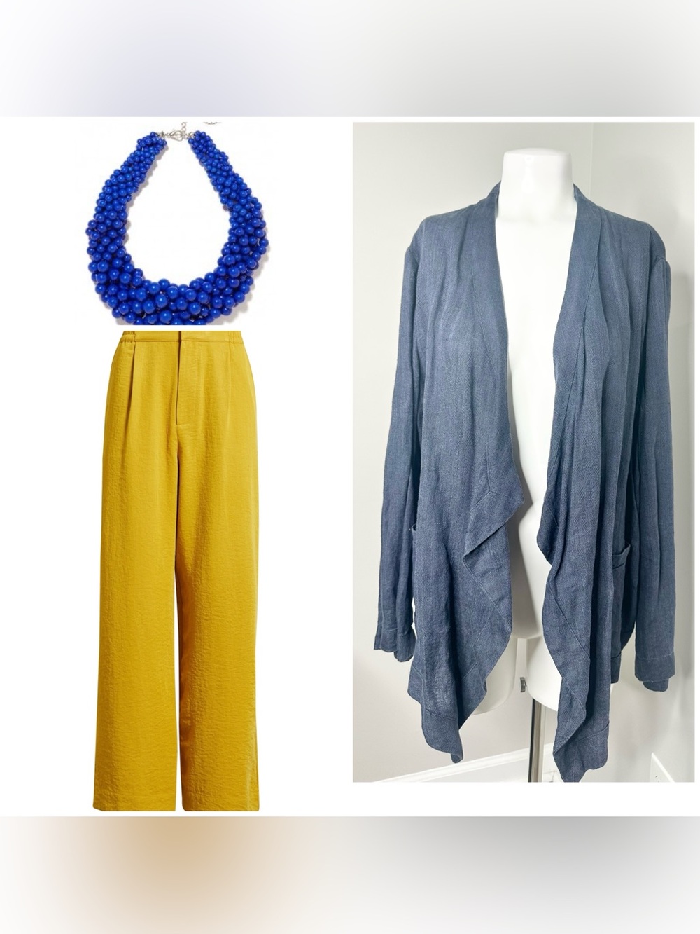 Coldwater Creek linen Open-Front Draped Cardigan Navy Blue- large
